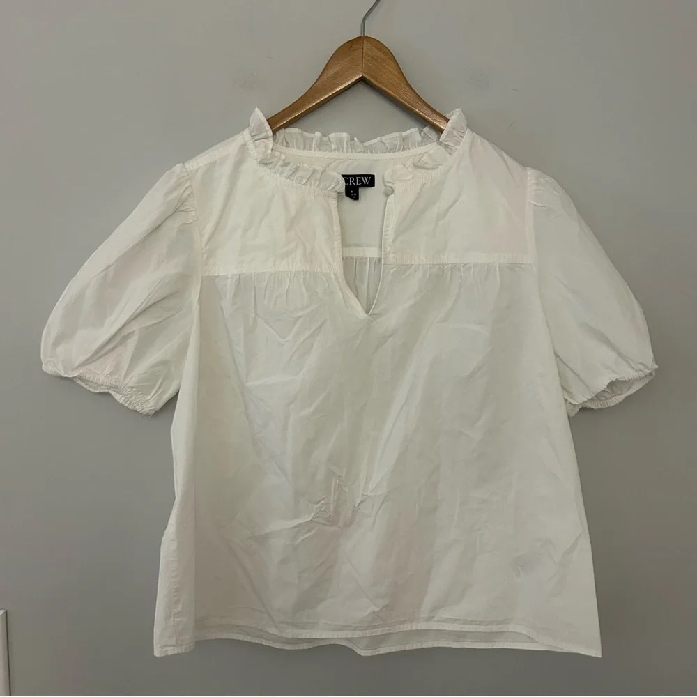 J.Crew Ruffleneck Short-Sleeve White Cotton Blouse